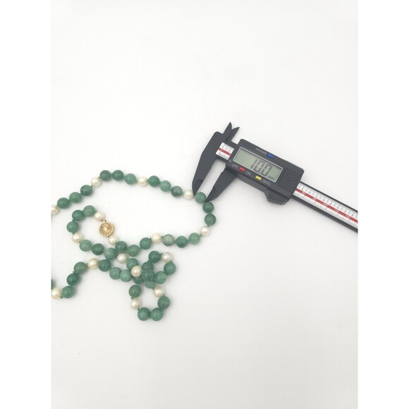 Pearl And Green Aventurine Beaded Hand Knotted Necklace 10mm Beads 26" Long - Picture 7 of 8